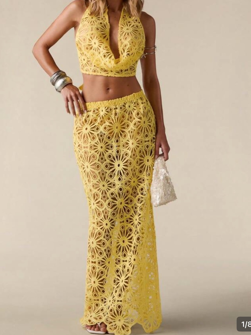 SHEIN Yellow Crochet Maxi Swim Coverup Set